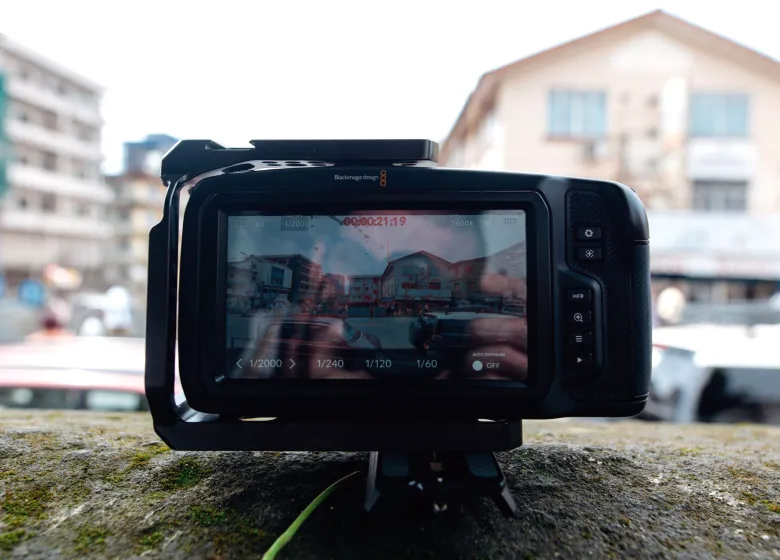 Camera set up outside on location